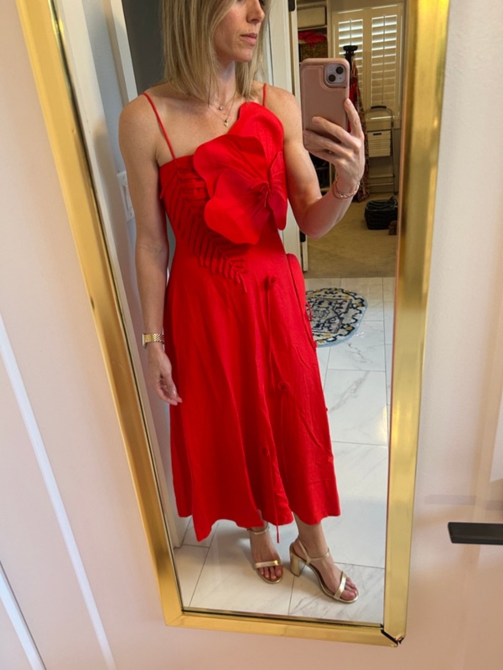 FARM Rio Red Spaghetti-Strap Midi Dress with Floral Detail - Picture 13 of 13